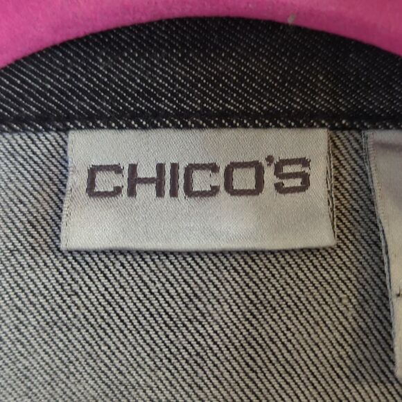 Chico's Black Denim Jacket with Rhinestones and Studs Size 3 - Picture 3 of 8